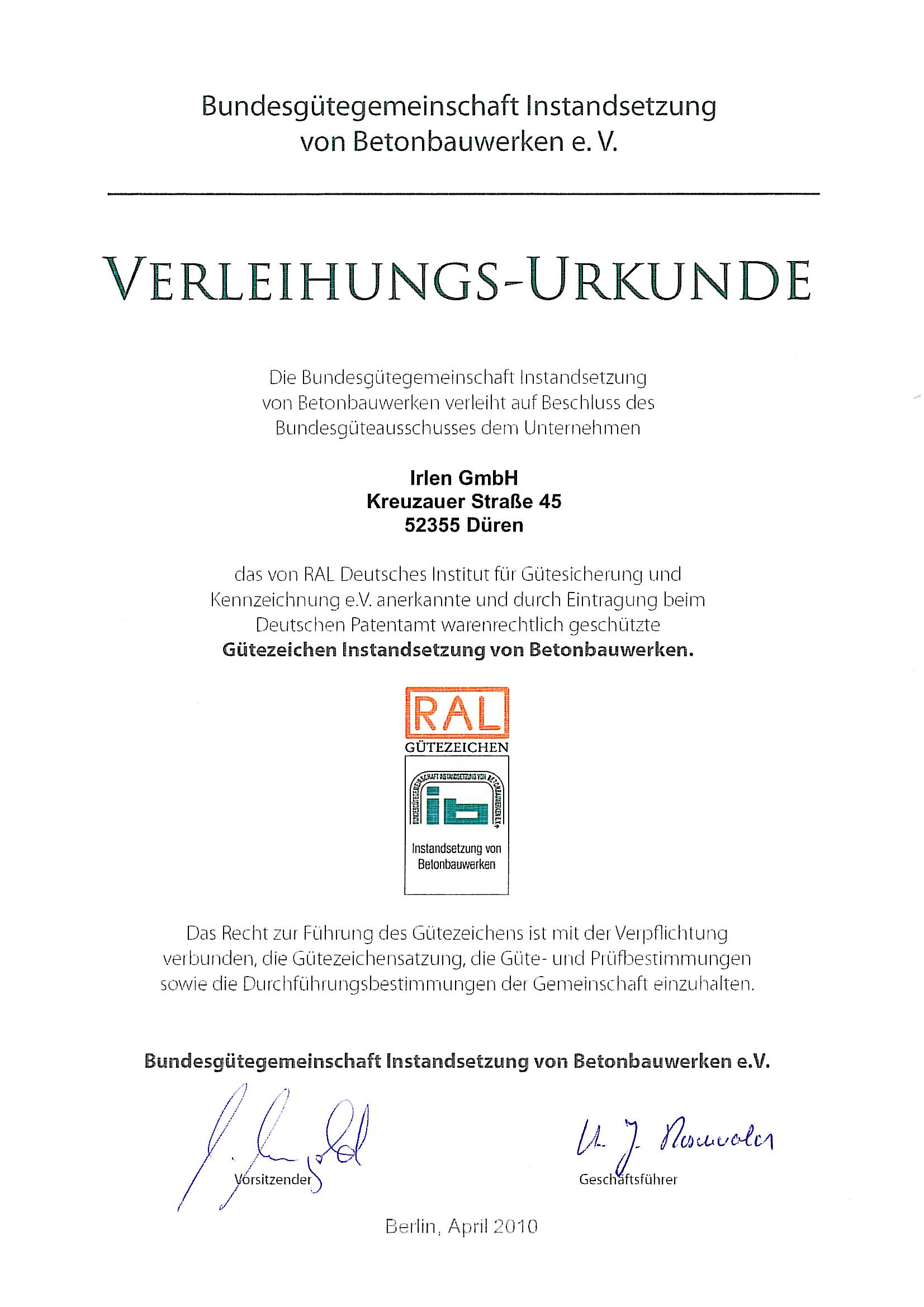 RAL G&uuml;tezeichen