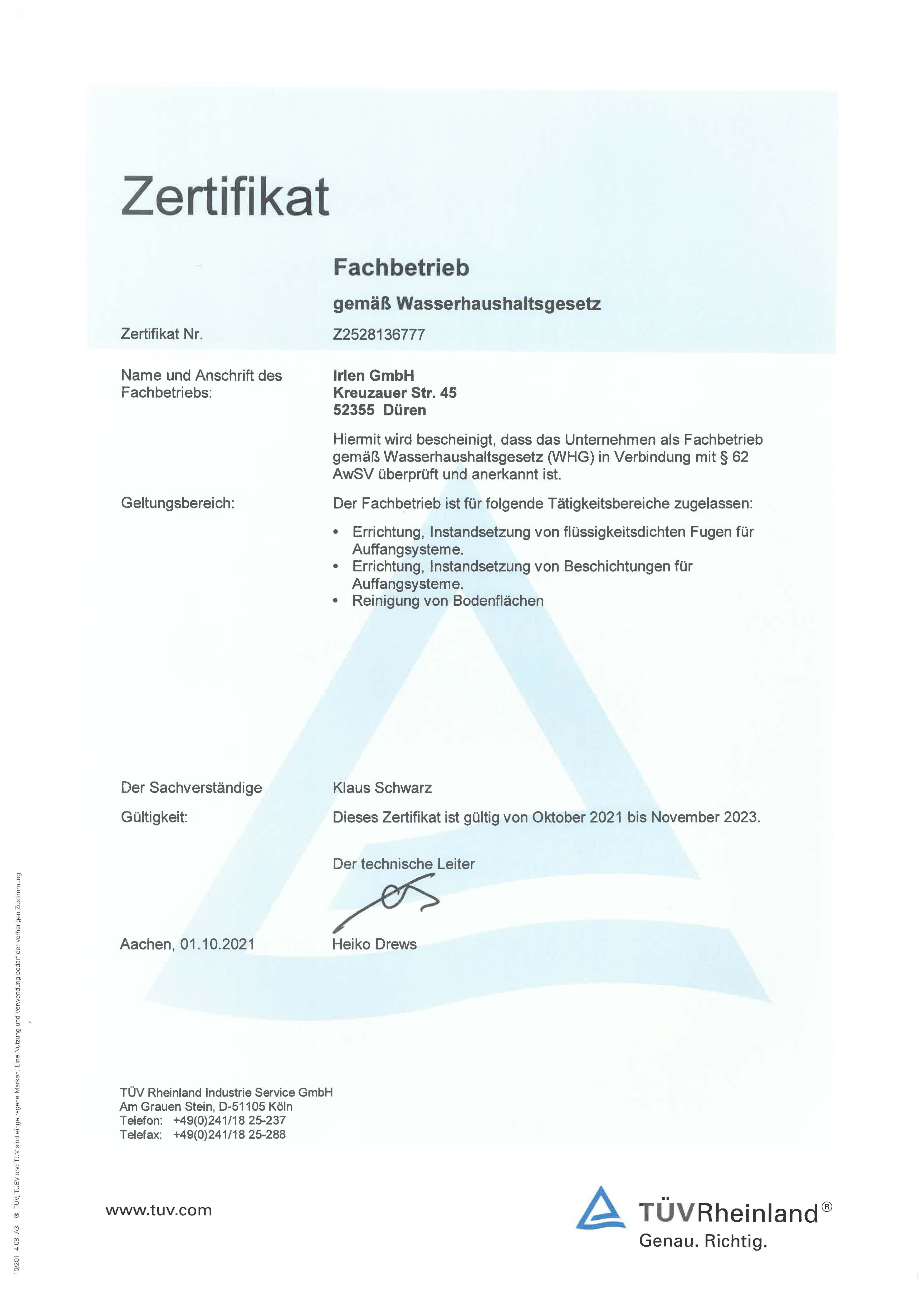 Fachbetrieb nach WHG